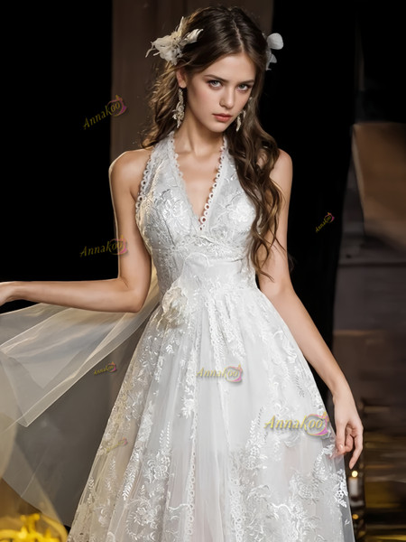 Shop 2024 ANNAKOO V Neck Backless Lace A Line Wedding Dress Under 169