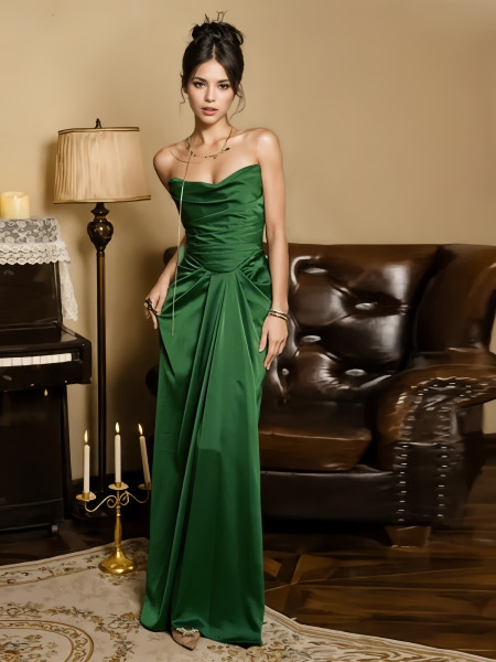 Shop 2024 Dark Green Ruched Satin Sheath Column Prom Dress Under 129