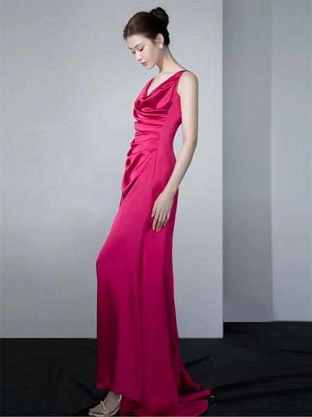 Shop 2024 ANNAKOO Fuchsia V Neck Satin A Line Prom Dress Under 138