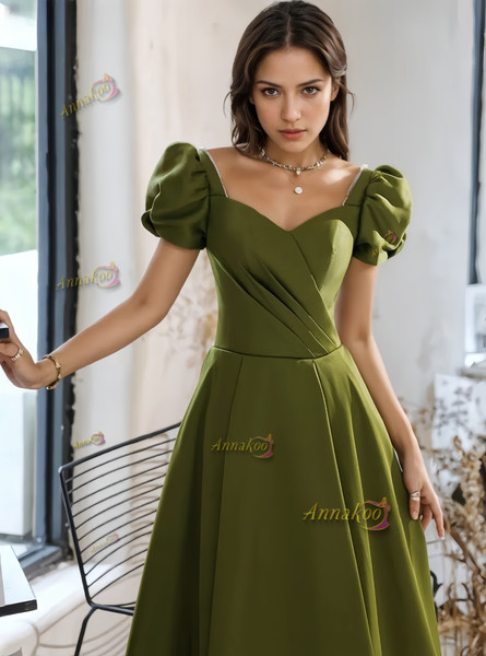 Shop 2024 ANNAKOO Puffy Sleeve Sweetheart Satin A Line Prom Dress Under 139