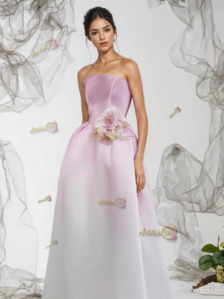 Shop 2024 ANNAKOO  Purple Strapless A Line Flower Satin Prom Dress Under 188