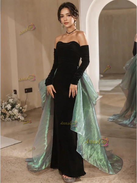 Shop 2024 ANNAKOO Green Long Sleeve Floor Length Spandex Prom Dress Under 148