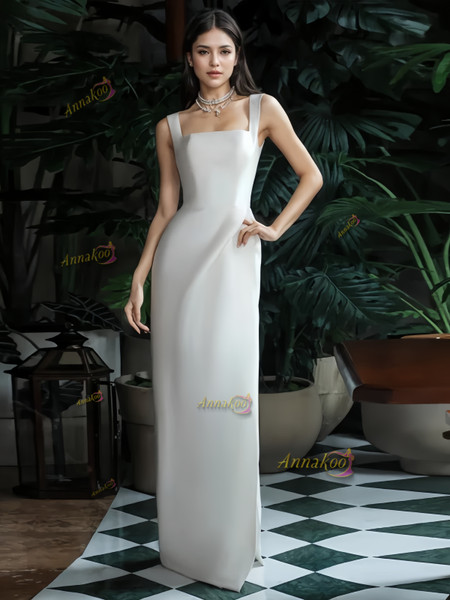 Shop 2024 ANNAKOO Straps Sheath Column Satin Wedding Dress With Slit Under 138