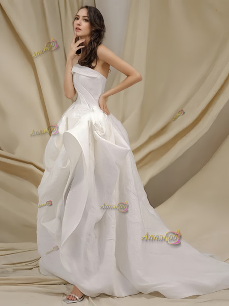 Shop 2024 ANNAKOO Satin High Low Strapless A Line Ruffles Wedding Dress Under 189