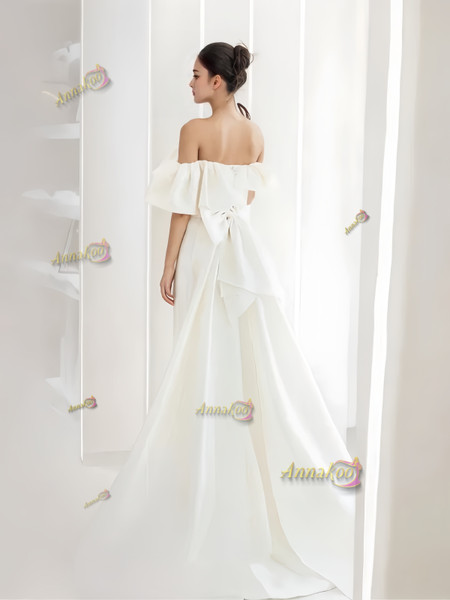 Shop 2024 ANNAKOO Satin Trumpet Mermiad Satin Detachable Train Wedding Dress Under 159