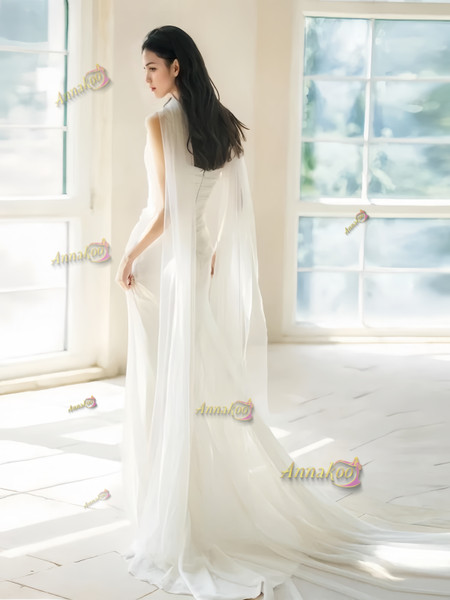 Shop 2024 ANNAKOO Chiffon Sweetheart Trumpet Mermaid Shawl Wedding Dress Under 159