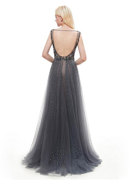  Rhinestones Satin V-neck Long Mermaid Evening Dress