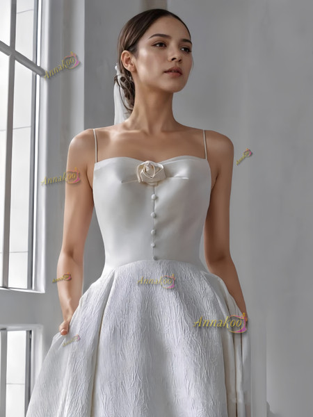 Shop 2024 ANNAKOO Sweetheart Button Flower Satin A Line White Wedding Dress Under 198