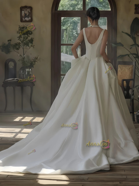 Shop 2024 ANNAKOO Straps Square Satin A Line Backless White Wedding Dress Under 198