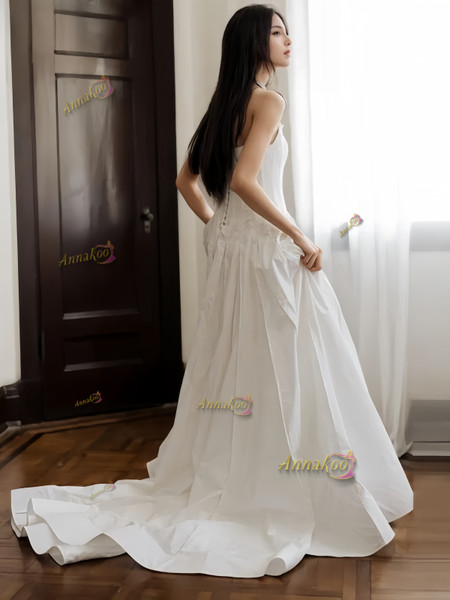 Shop 2024 ANNAKOO Strapless White Satin A Line Wedding Dress Under 198