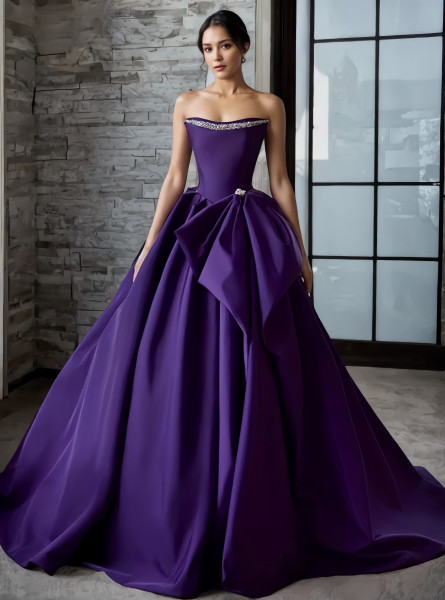 Shop 2025 ANNAKOO Grape Purple Satin Beading Strapless A Line Bow Prom Dress Under 198