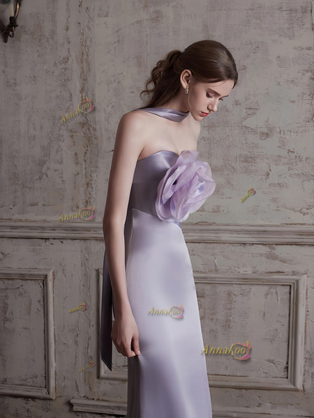 Shop 2025 ANNAKOO Lavender Strapless Flower Satin Trumpet Mermaid Prom Dress Under 198