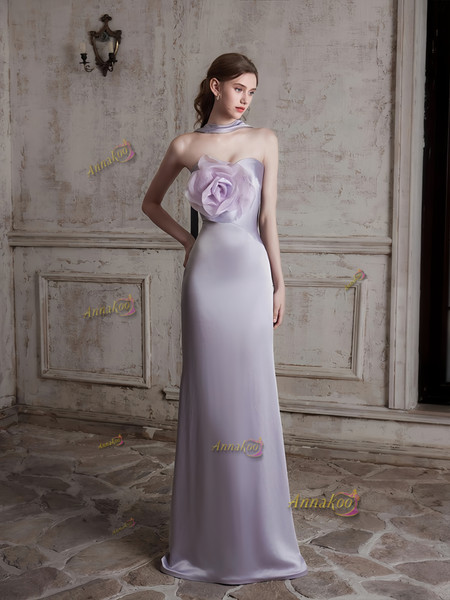 Shop 2025 ANNAKOO Lavender Strapless Flower Satin Trumpet Mermaid Prom Dress Under 198