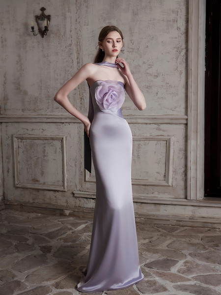 Shop 2025 ANNAKOO Lavender Strapless Flower Satin Trumpet Mermaid Prom Dress Under 198