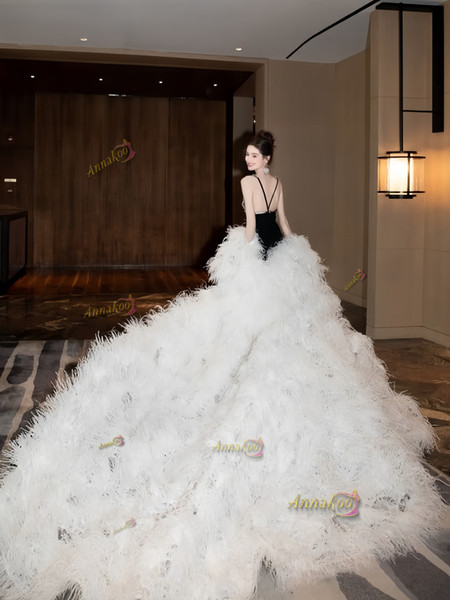 Shop 2025 ANNAKOO  Black V Nek Spandex Beading Short Prom Dress With Feather Under 269