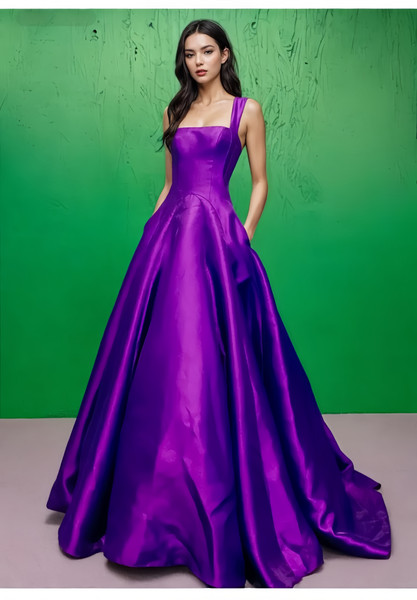 Shop 2025 ANNAKOO Purple Satin A Line Straps Prom Dress With Pockets Under 189