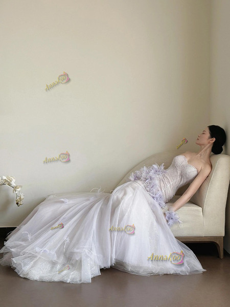 Shop 2025 ANNAKOO Tulle Swetheart Appliques Trumpet Mermaid Wedding Dress Under 198