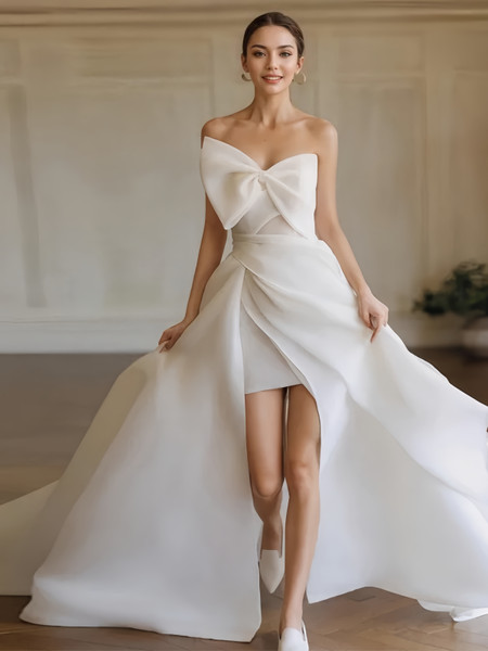 Shop 2024 ANNAKOO  Bow Tulle Strapless High Low A Line Wedding Dress Under 145