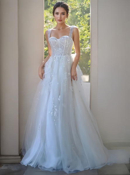 Shop 2024 ANNAKOO Straps Tulle Appliques Sparkle A Line Wedding Dress Under 198