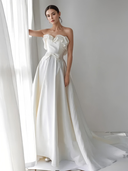 Shop 2024 ANNAKOO A Line Satin Ruffles Sleeveless Strapless Wedding Dress Under 159