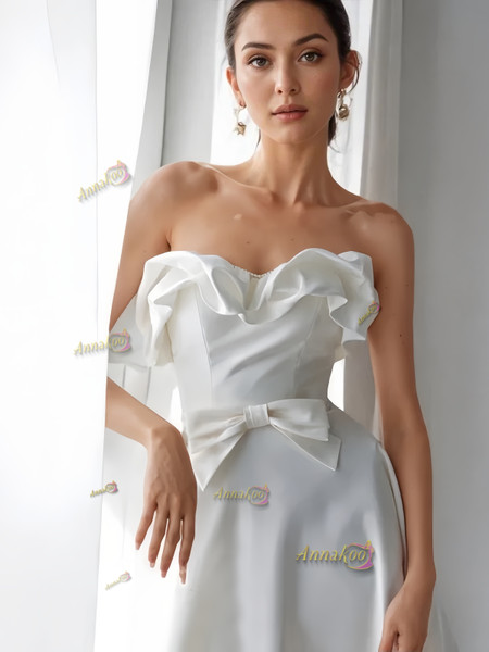 Shop 2024 ANNAKOO A Line Satin Ruffles Sleeveless Strapless Wedding Dress Under 159