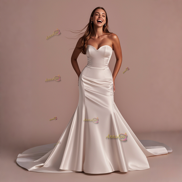Shop 2025 ANNAKOO Satin Trumpet Mermaid Sweetheart Simple Wedding Dress Under 169