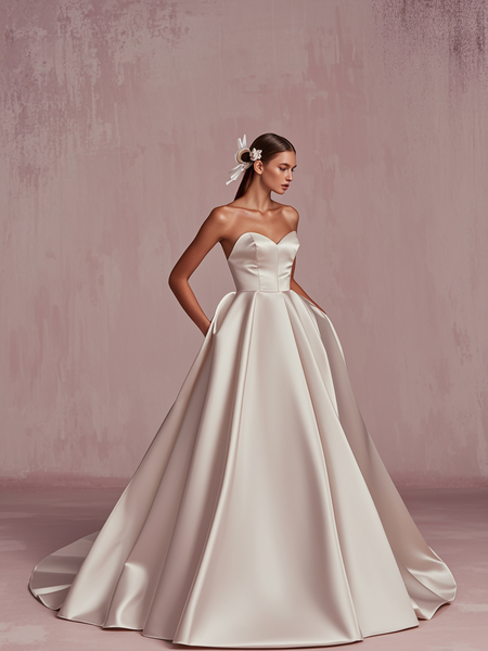 Shop 2025 ANNAKOO Sweetheart A Line Satin Sleeveless Wedding Dress With Pockets Under 189