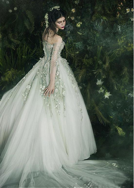 3D Flowers Off-the-shoulder Ball Gown Wedding Dress