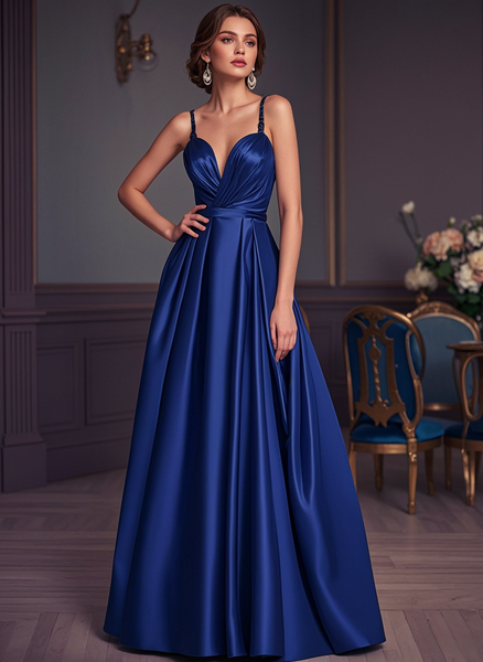 Shop 2025 ANNAKOO Spaghetti Straps Sweetheart Royal Blue A Line Satin Prom Dress Under 158