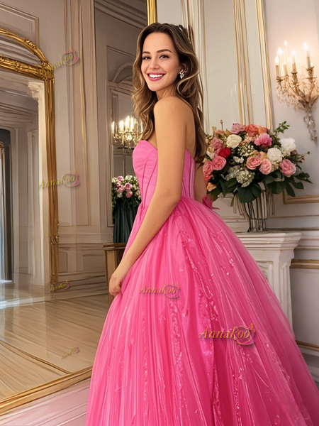 Shop 2025 ANNAKOO Sweetheart Hot Pink Tulle A Line Prom Dress With Slit Under 198