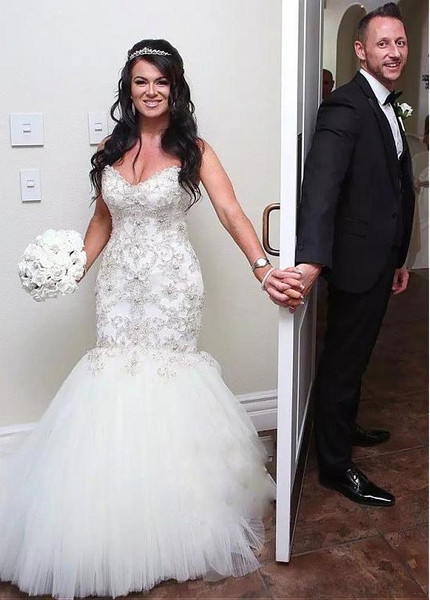 Sleeveless Tulle Sweetheart Beading Mermaid Wedding Dress