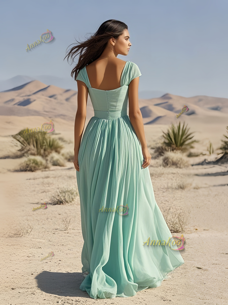 Shop 2025 ANNAKOO Mint Cap Sleeve A Line Chiffon Prom Dress With Slit Under 149