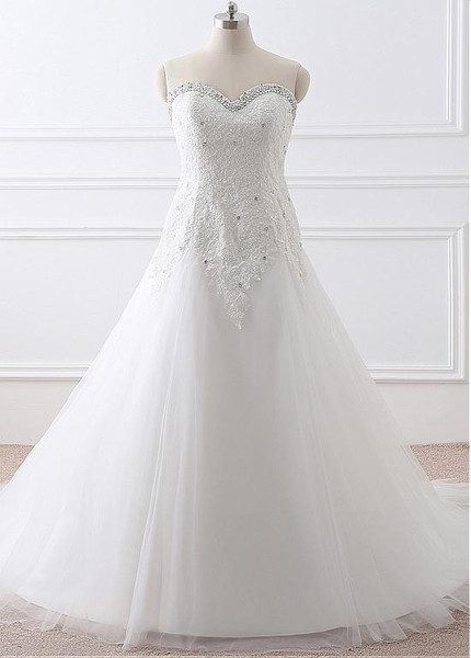 Tulle Sweetheart Beading Plus Size A Line Wedding Dress
