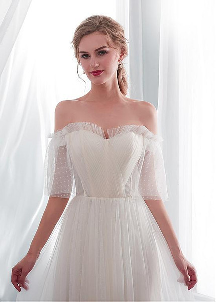 Short Sleeve Tulle Off-the-shoulder A-line Wedding Dress