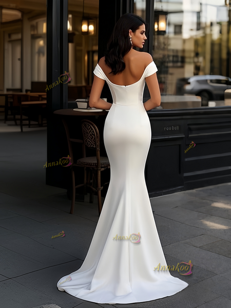 Shop 2025 ANNAKOO Off The Shoulder Satin Ruch Trumpet Mermaid Wedding Dress Under 179