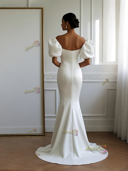 Shop 2025 ANNAKOO Puffy Sleeve Sweetheart Trumpet Mermaid Wedding Dress With Slit Under 198