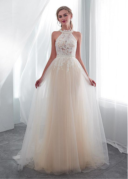 a line halter wedding dress