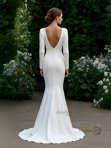 Shop 2025 ANNAKOO Long Sleeve Trumpet Mermaid Satin Wedding Dress Under 198