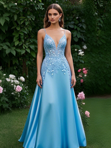 Shop 2025 Annakoo Light Blue Appliques V Neck Appliques Prom Dress Under 199
