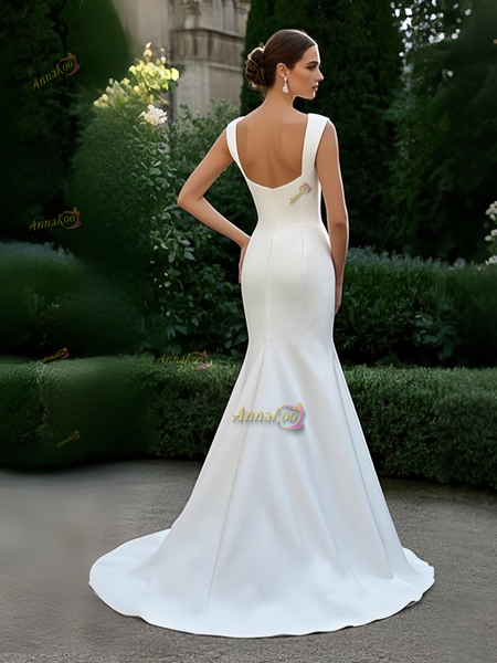Shop 2025 ANNAKOO Straps Trumpet Mermaid Satin Sleeveless Wedding Dress Under 198