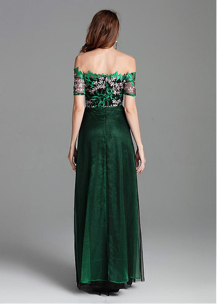 Ready To Ship Lace Off-the-shoulder Green  Formal Dress With Embroidery