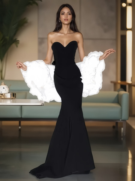 Shop 2025 ANNAKOO Black Sweetheart Trumpet Mermaid Satin Prom Dress Under 169