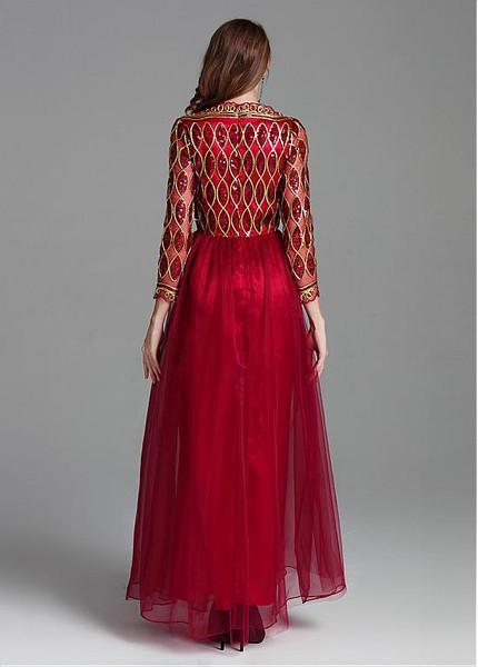 Ready To Ship Long Sleeve Tulle Bateau Sequins A-line Prom Dress 