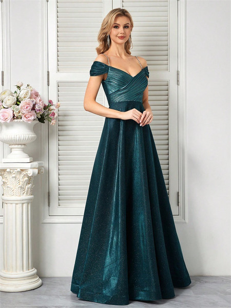 Shop 2025 ANNAKOO Green Off The  Shoulder A Line Ruched Prom Dress Under 129