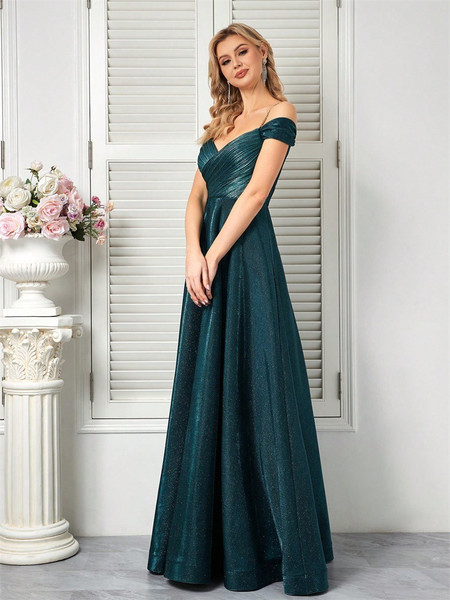 Shop 2025 ANNAKOO Green Off The  Shoulder A Line Ruched Prom Dress Under 129