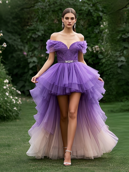 Shop 2025 ANNAKOO Off The Shoulder Appliques Purple Ombre Beading Prom Dress Under 298