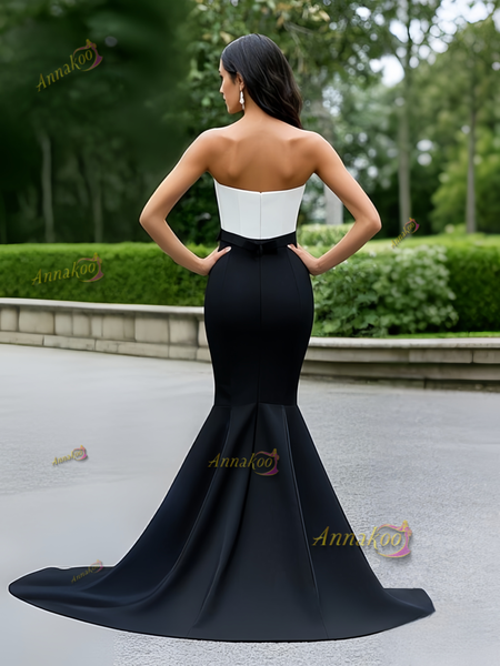 Shop 2025 ANNAKOO Black & White Flower Trumpet Mermaid Prom Dress Under 179