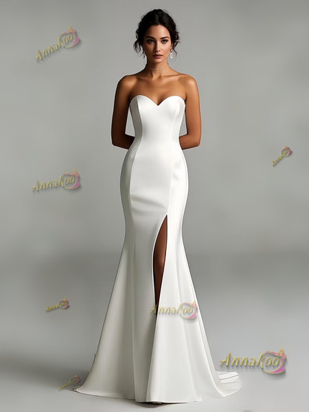 Shop 2025 ANNAKOO Sweetheart Satin Trumpet Mermaid Wedding Dress With Slit Under 178
