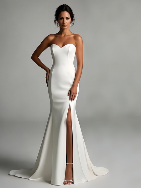Shop 2025 ANNAKOO Sweetheart Satin Trumpet Mermaid Wedding Dress With Slit Under 178