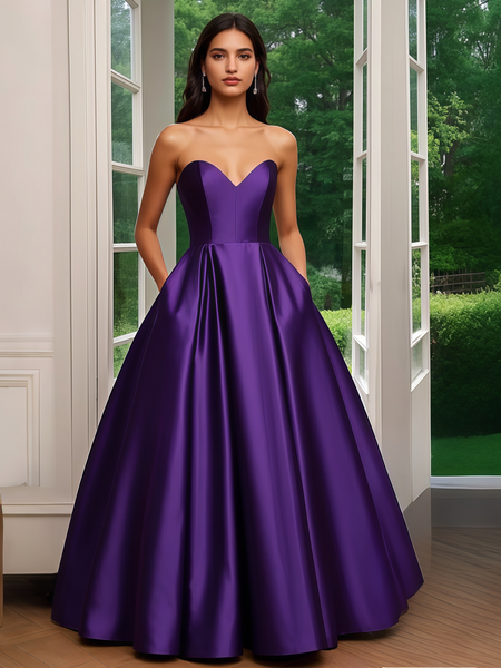 Shop 2025 ANNAKOO Purple Satin Sweetheart Ball Gown Prom Dress Under 188